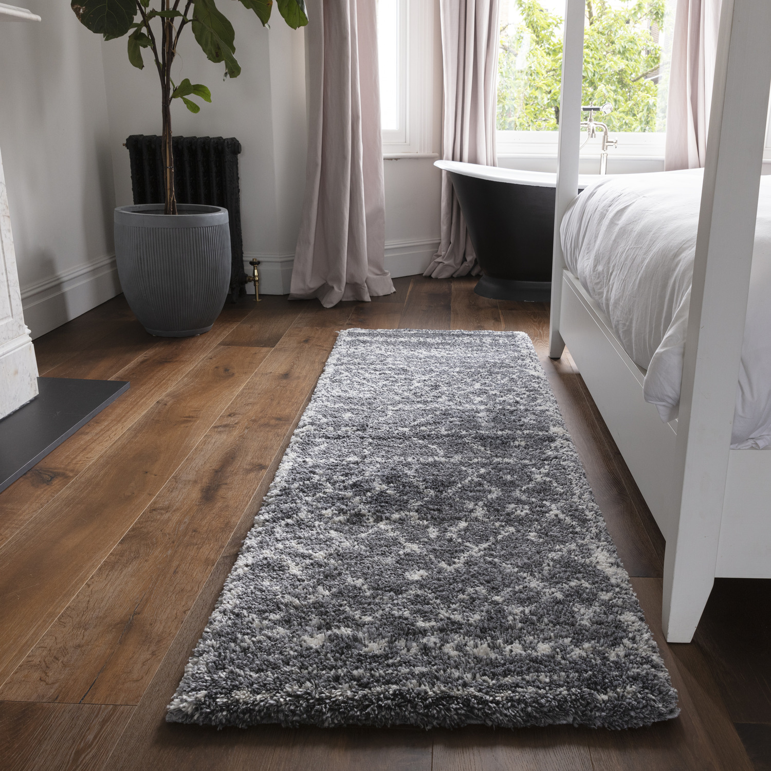 Grey Ivory Moroccan Berber 50mm Shaggy Area Rug - Alto AL05 - Grey / 290cm