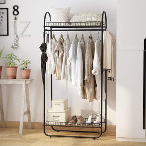 Metal Garment Rack with Baskets and Hooks