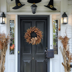 Golden Wheat Ears Autumn Wreath with Lights