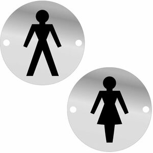Dzina 2Pc Toilet Door Sign Set 75mm Screen Printed Male  Female