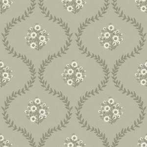 Posy Trellis Wallpaper in Cream on Organic Green