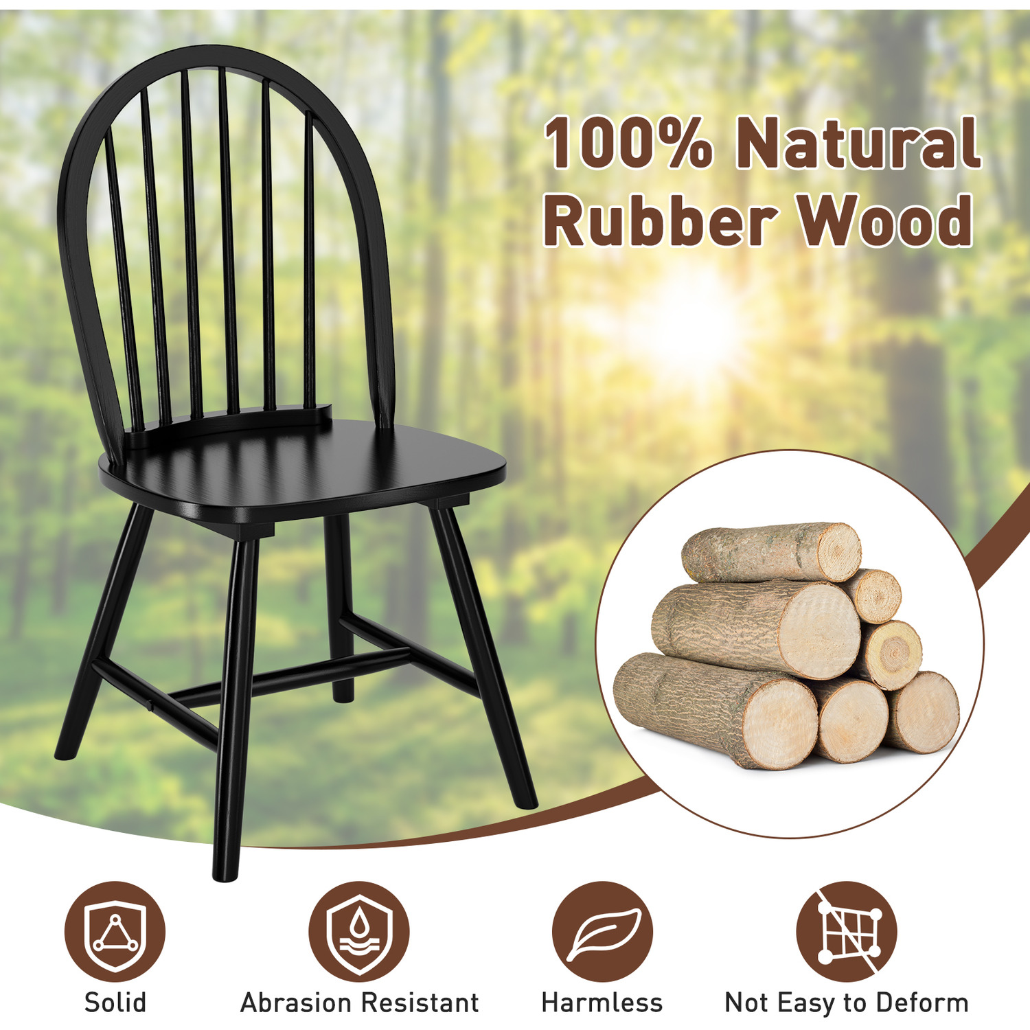 Set Of 2 Windsor Wooden Dining Chairs - Black