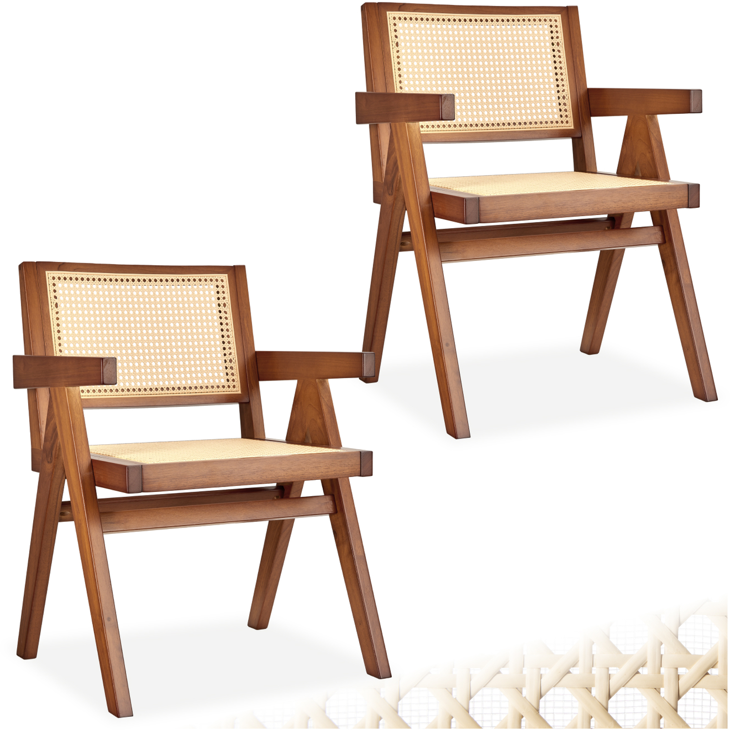 Dining Chair With Rattan Backrest And Solid Wood Frame - Dark Oak 82 5cm 2
