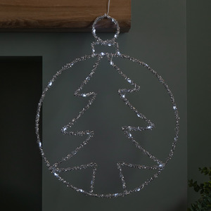 Light up Silver Christmas Tree Ball with Twinkling LEDs
