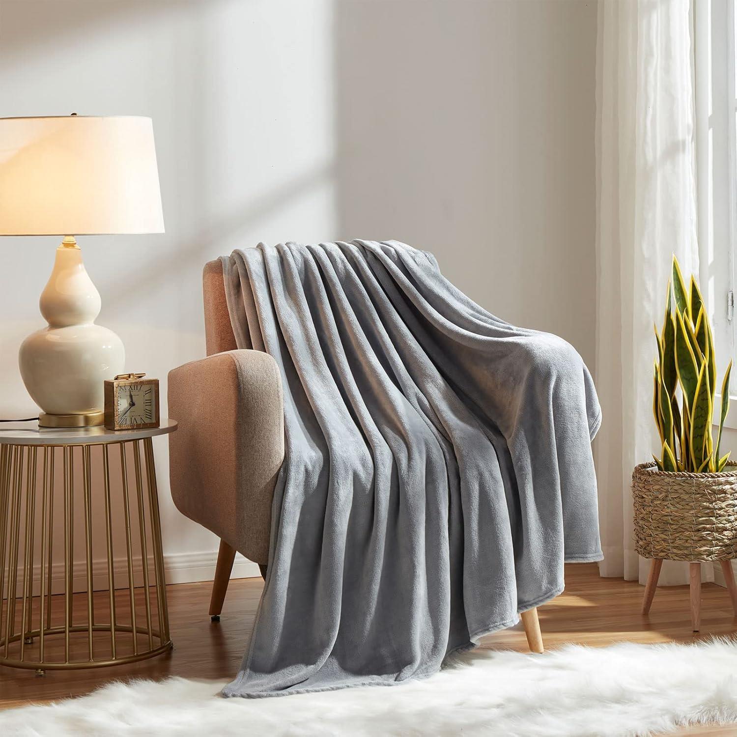 Super Soft Fleece Blanket Reversible Throw - Charcoal King-200x240cm