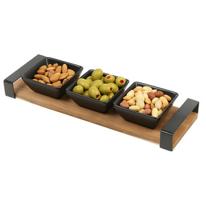 Acacia Wood Serving Board and Ceramic Bowls Set