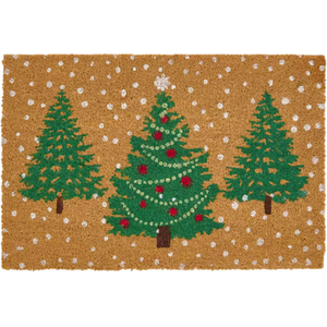 Non Slip Natural Coir Door Mat - Christmas Trees