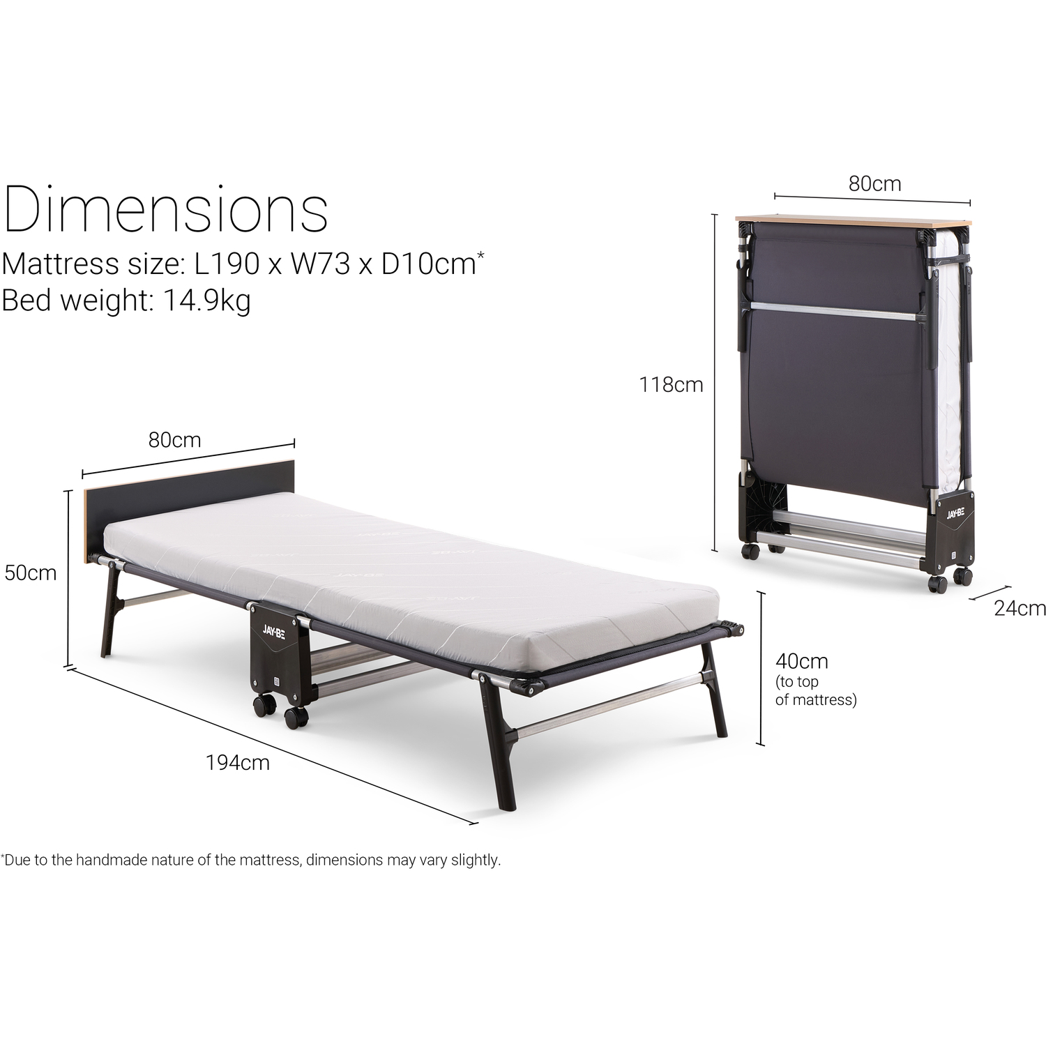 Jay-be Re80 Rollaway Folding Bed With E-fibre Mattress - Black