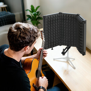HOMCOM Foldable Table Top 3-Panel Studio Microphone Isolation