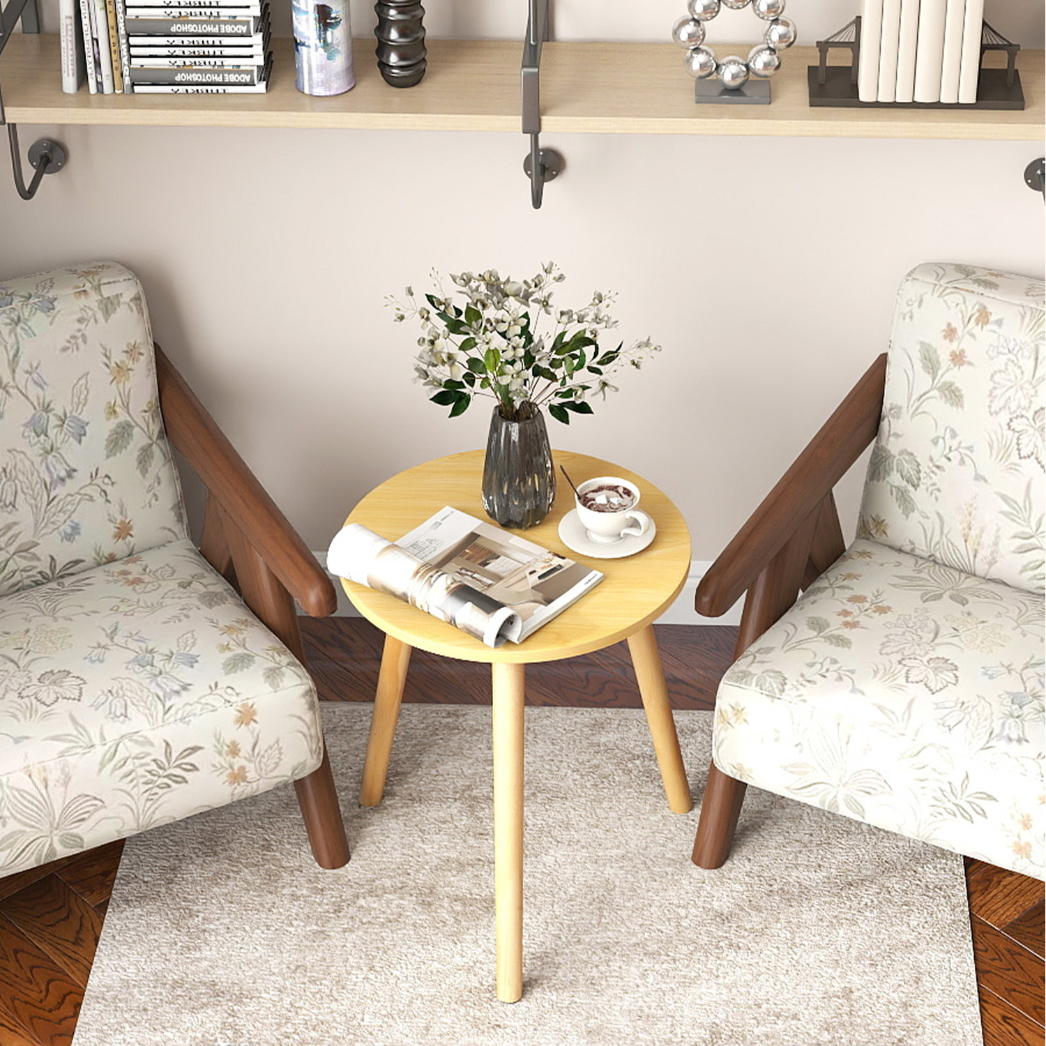 Round Coffee Table Side Table - Natural