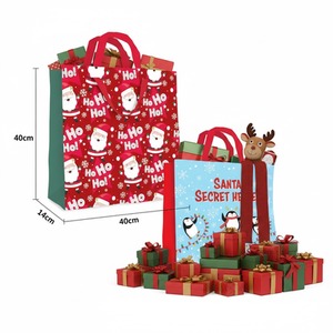 2 Cute Christmas Gift Bags Reusable Woven Santa Penguin 40cm