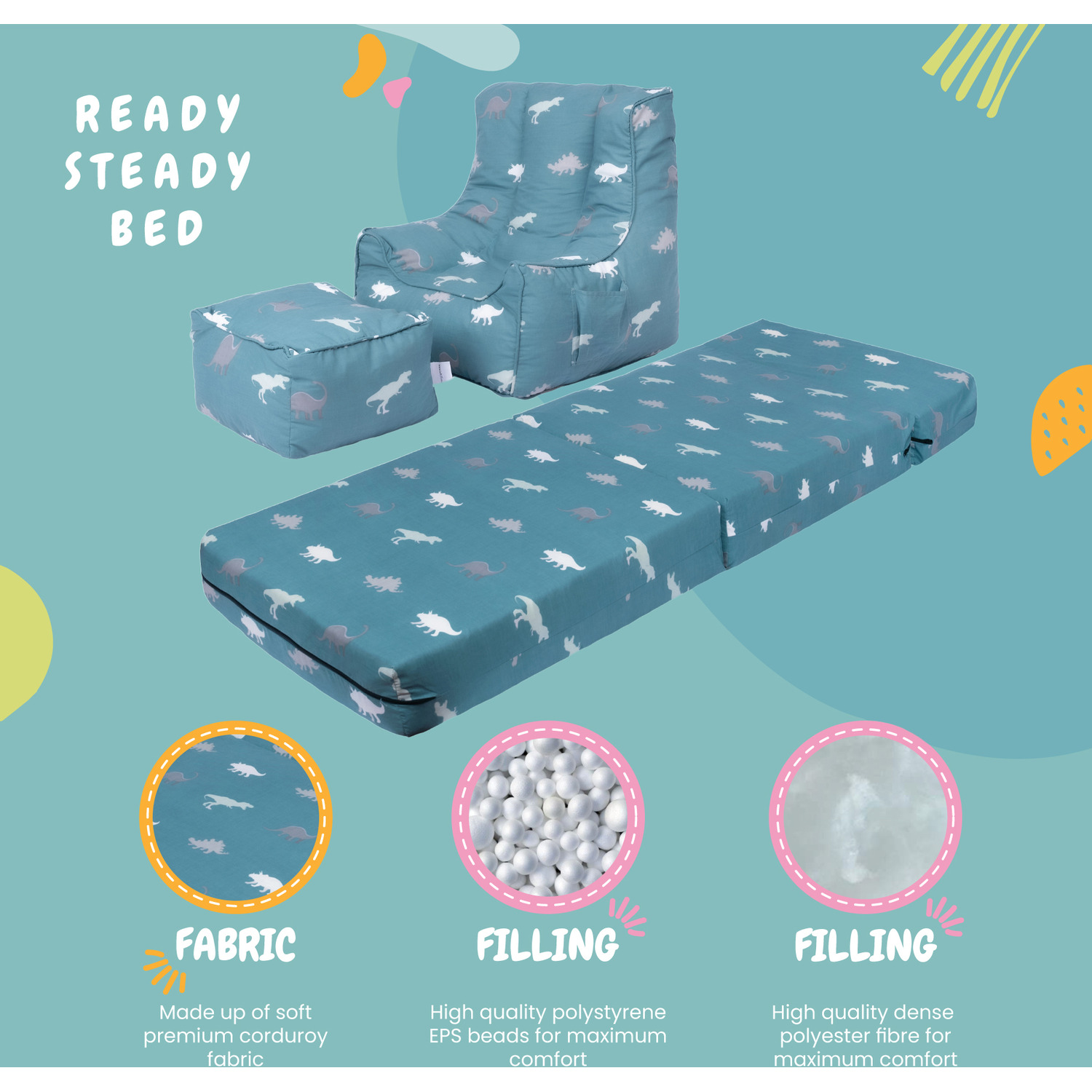 Kids Sofa Bed And Bean Bag Chair With Footstool - Rex