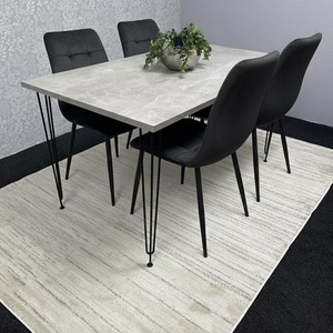 Dining Table with Hairpin Legs and 4 Velvet Chairs