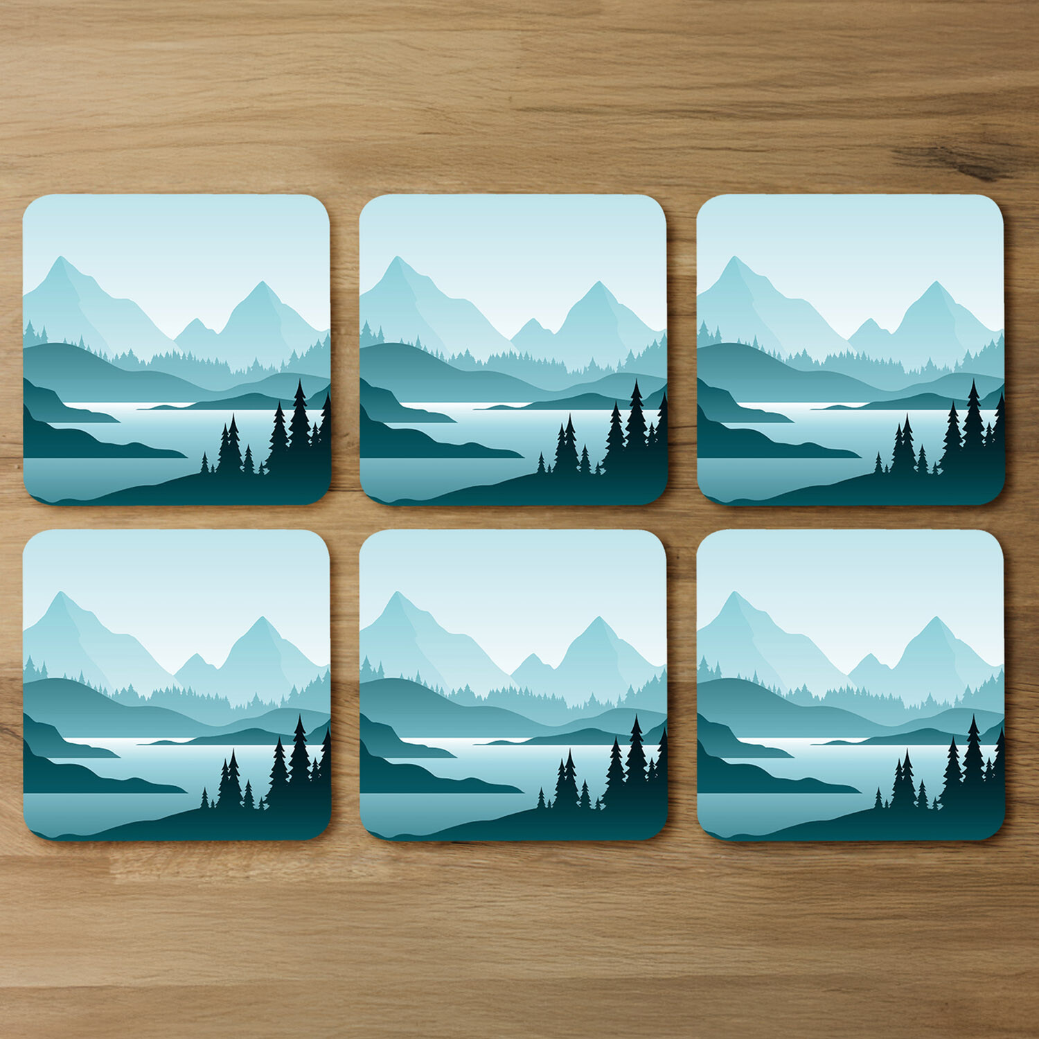 Abstract mountain landscape Designer Coaster Set - Blue