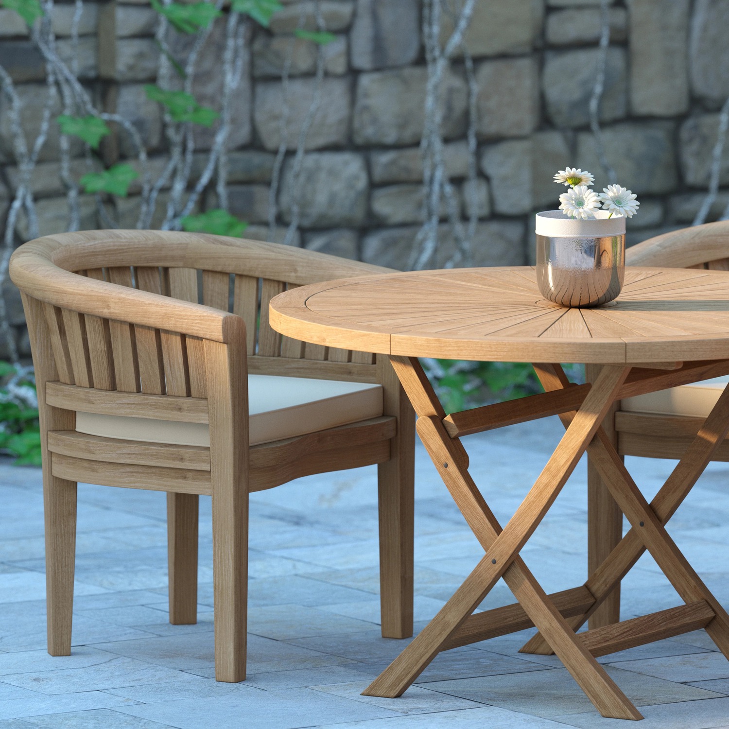 Bodo Teak Garden Dining Table And 4 Seat Chair Set - Teak Table 4 Chairs Black Cushions
