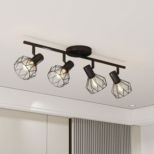4-Way Spotlight Ceiling Light Adjustable Vintage Black Metal E14 Fixture