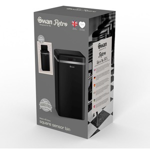 Retro 45L Square Sensor Bin Black