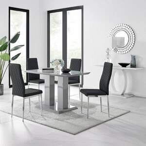Imperia 4 Modern Grey High Gloss Dining Table And 4 Modern Milan Chairs Set