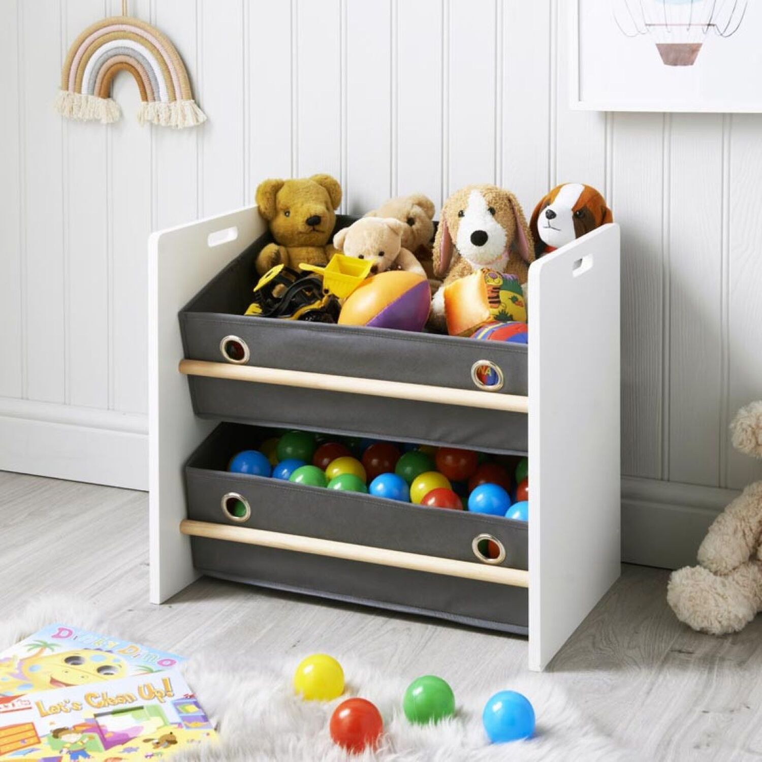 Kids Home 2 Basket Storage Cabinet - White