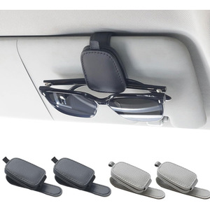 2pcs Car Sun Visor Glasses Holder PU Leather Sunglasses Clip