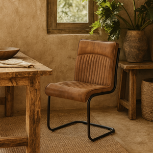 Germain Tan Ribbed Faux-Leather Cantilever Dining Chair
