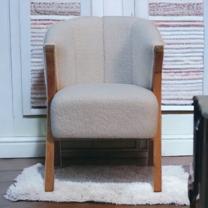 Solid wood White Boucle Minimalistic Chair