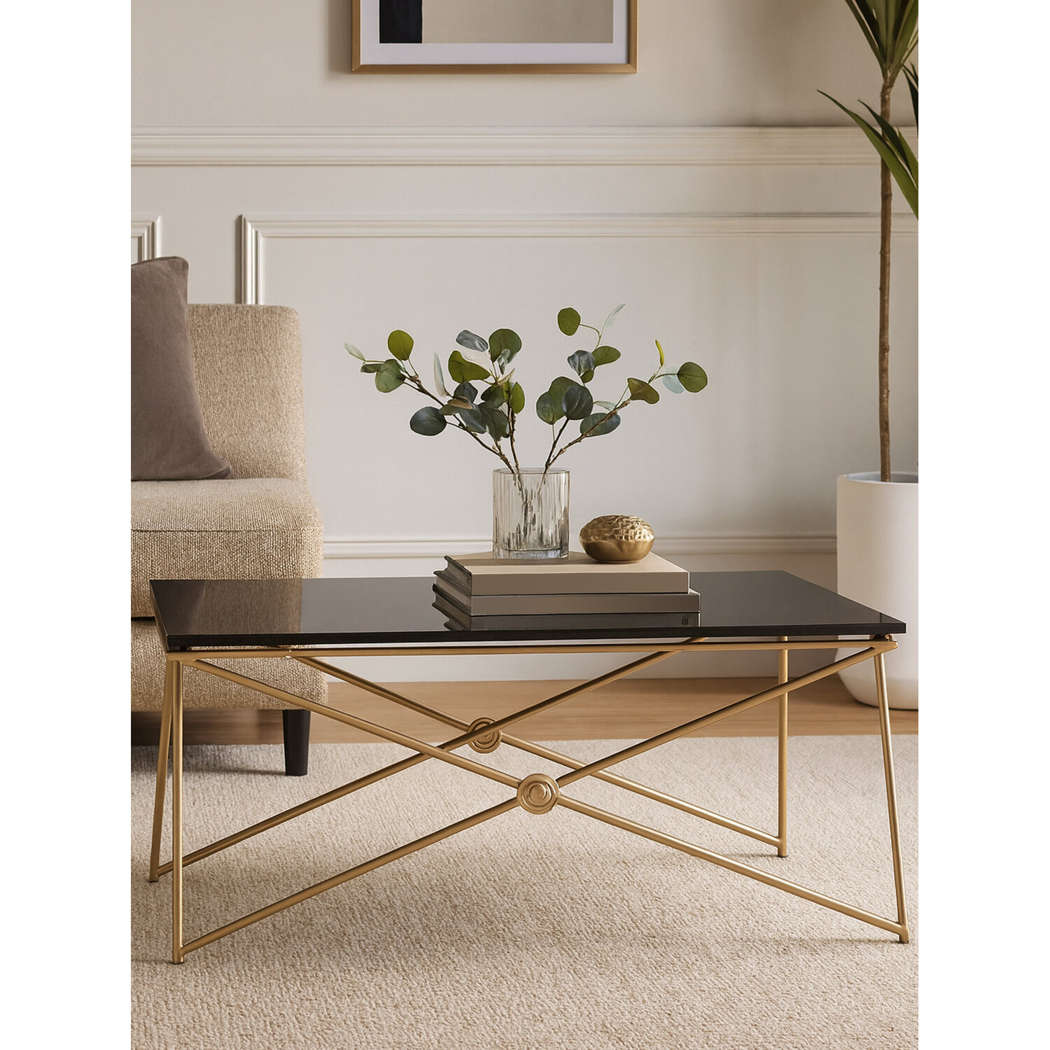 Monroe Gold Finish Coffee Table - Black