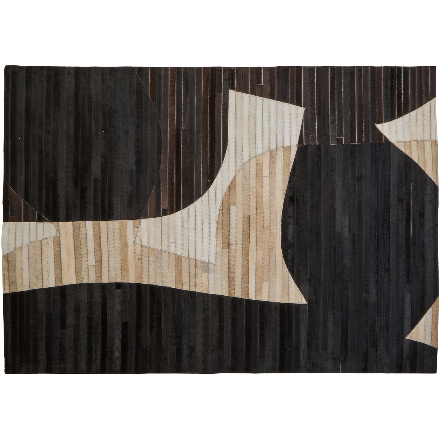 Bosie Safira Small Abstract Hair On Leather Rug - Black & White