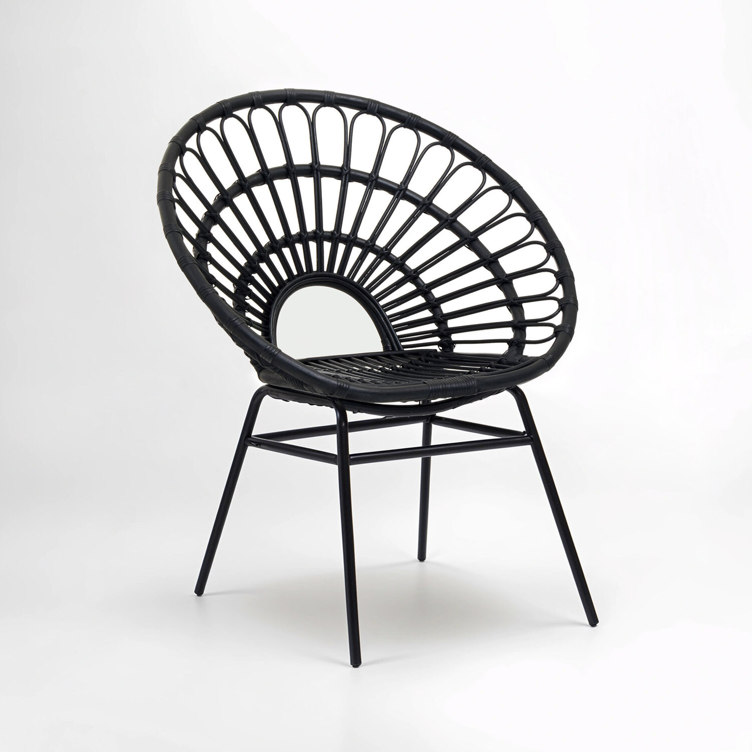 Java Black Natural Rattan Flared Back Chair - Brown