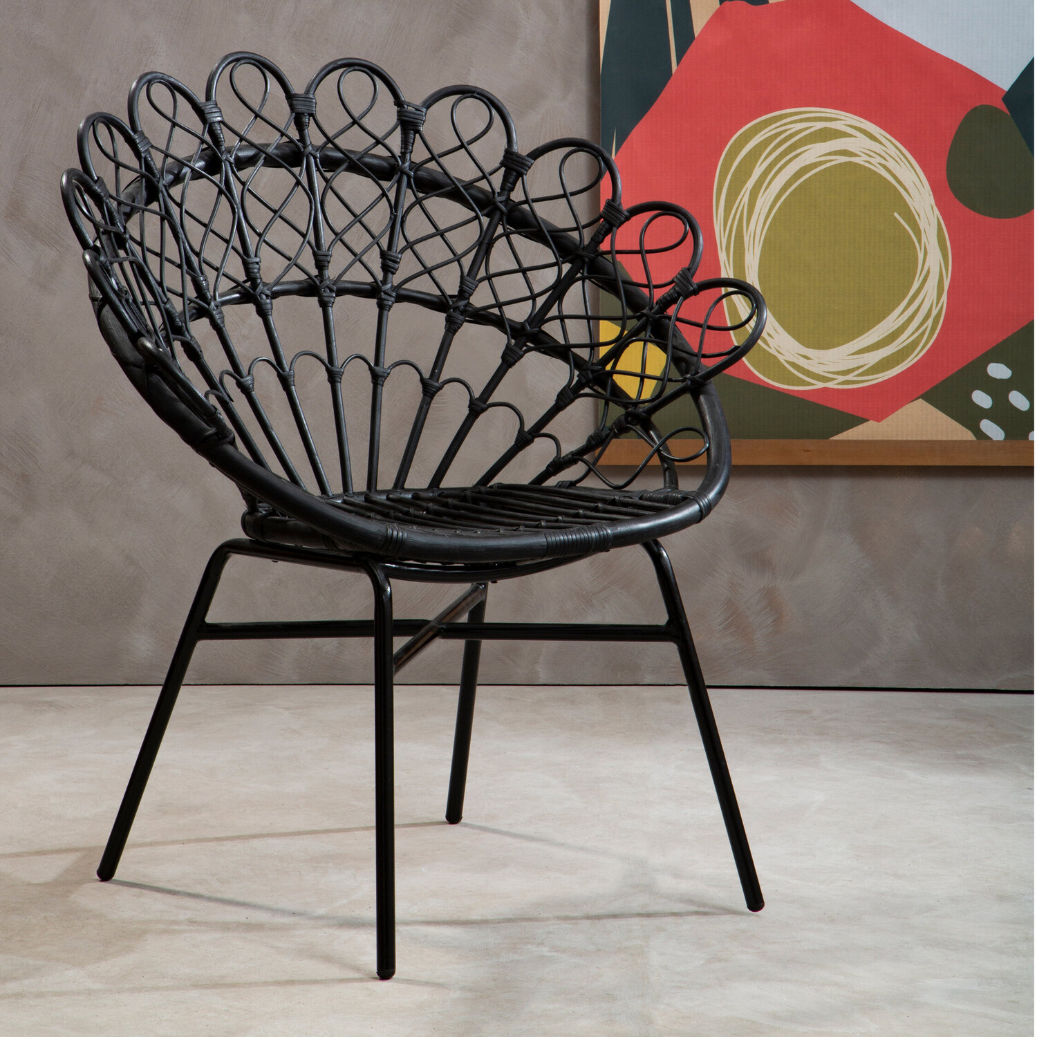 Java Black Natural Rattan Peacock Chair - Black