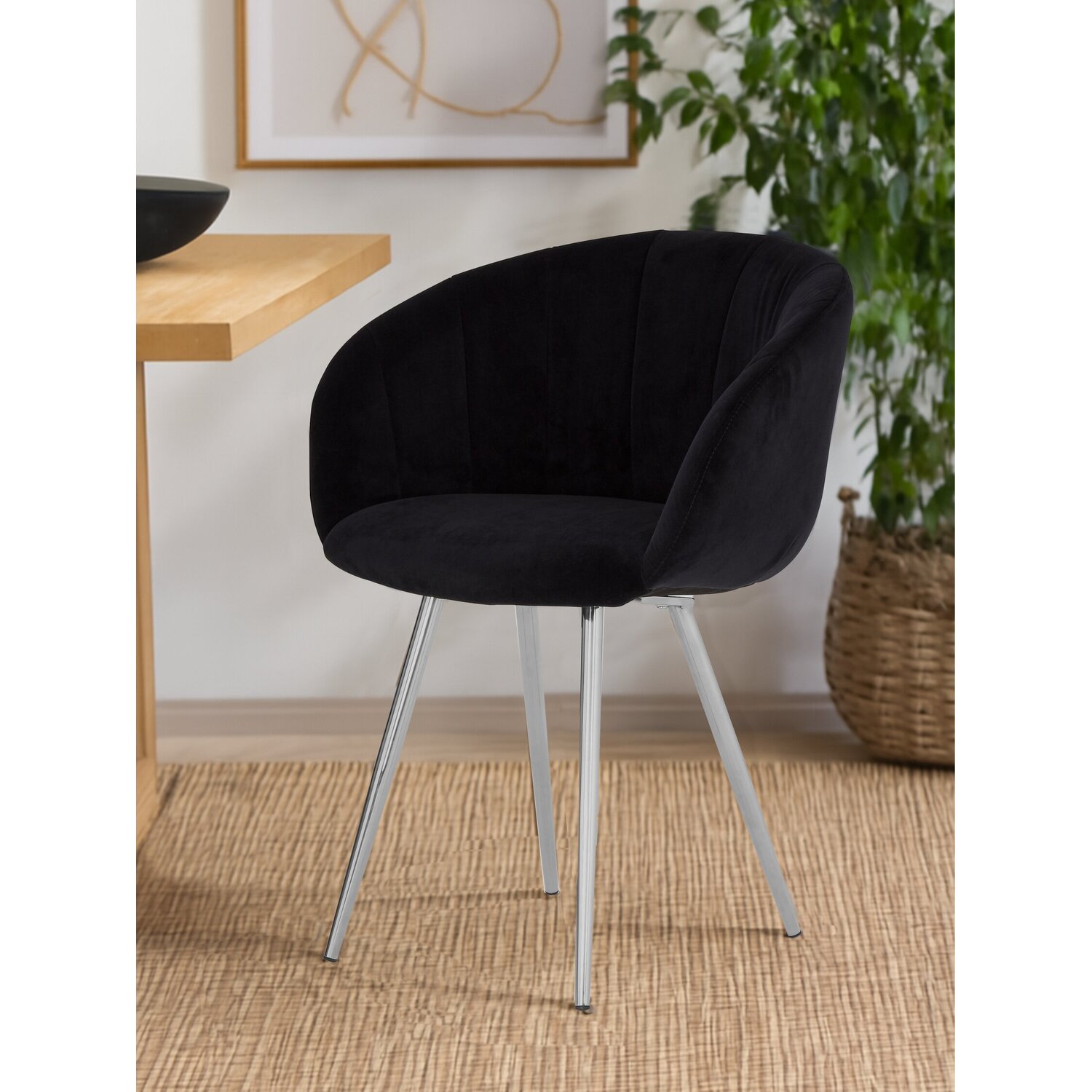 Vogue Black and Silver Velvet Chair - Black