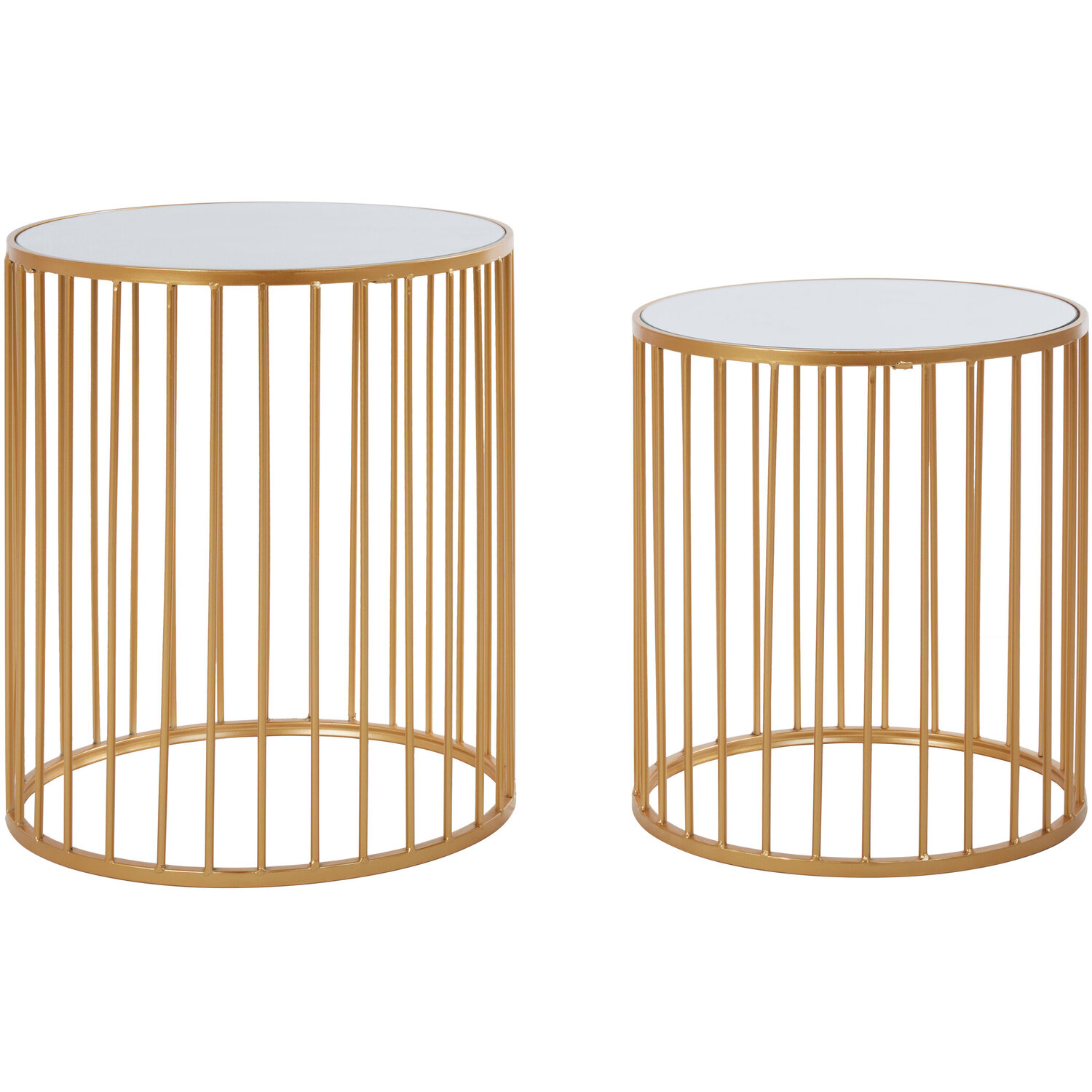 Avantis Gold and Mirror Top Set of 2 Round Side Tables - Gold