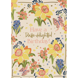 Daffo delightful Birthday Card Funny Daffodil Pun Floral Design with Gold Foil