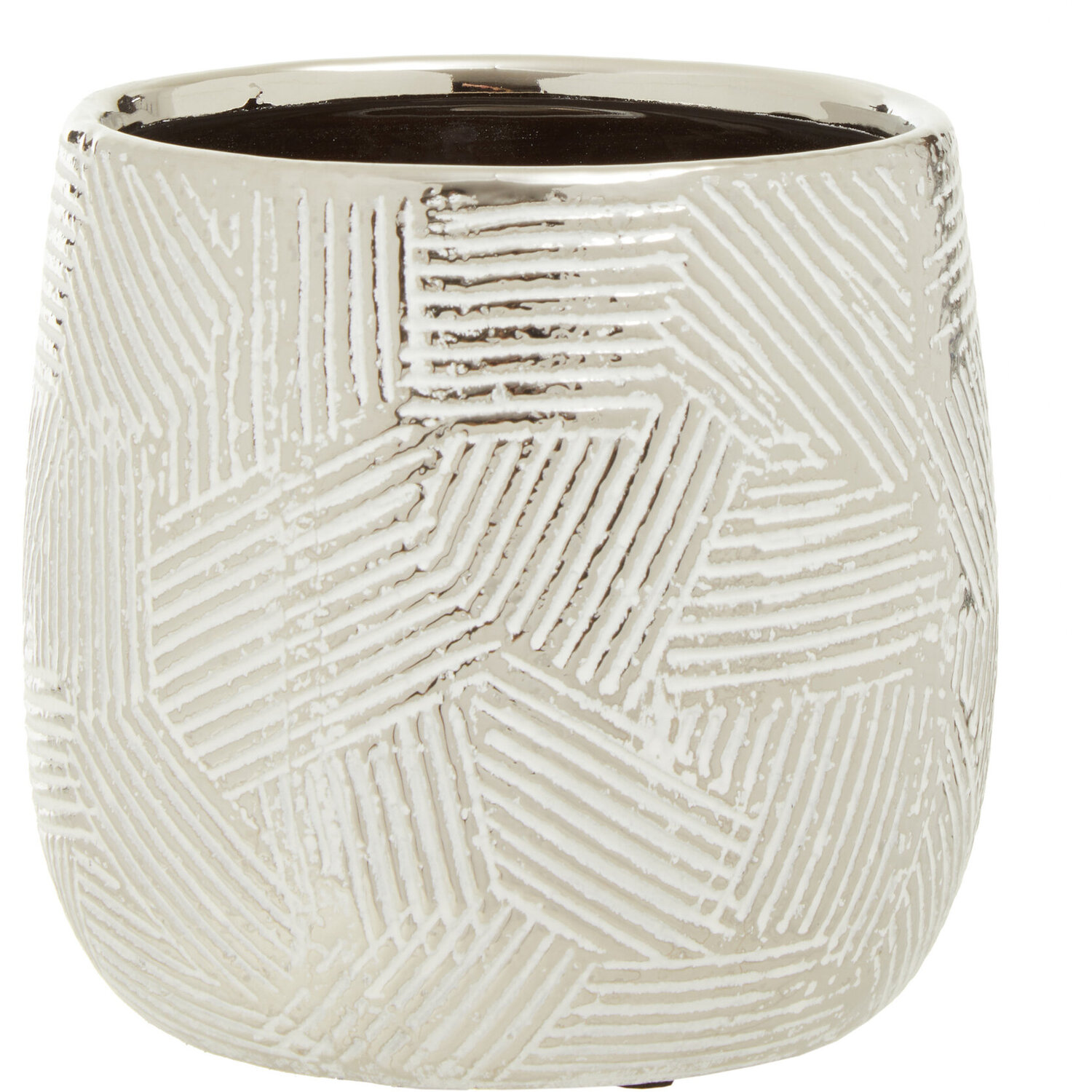 Honna Small White Silver Ceramic Planter - Silver