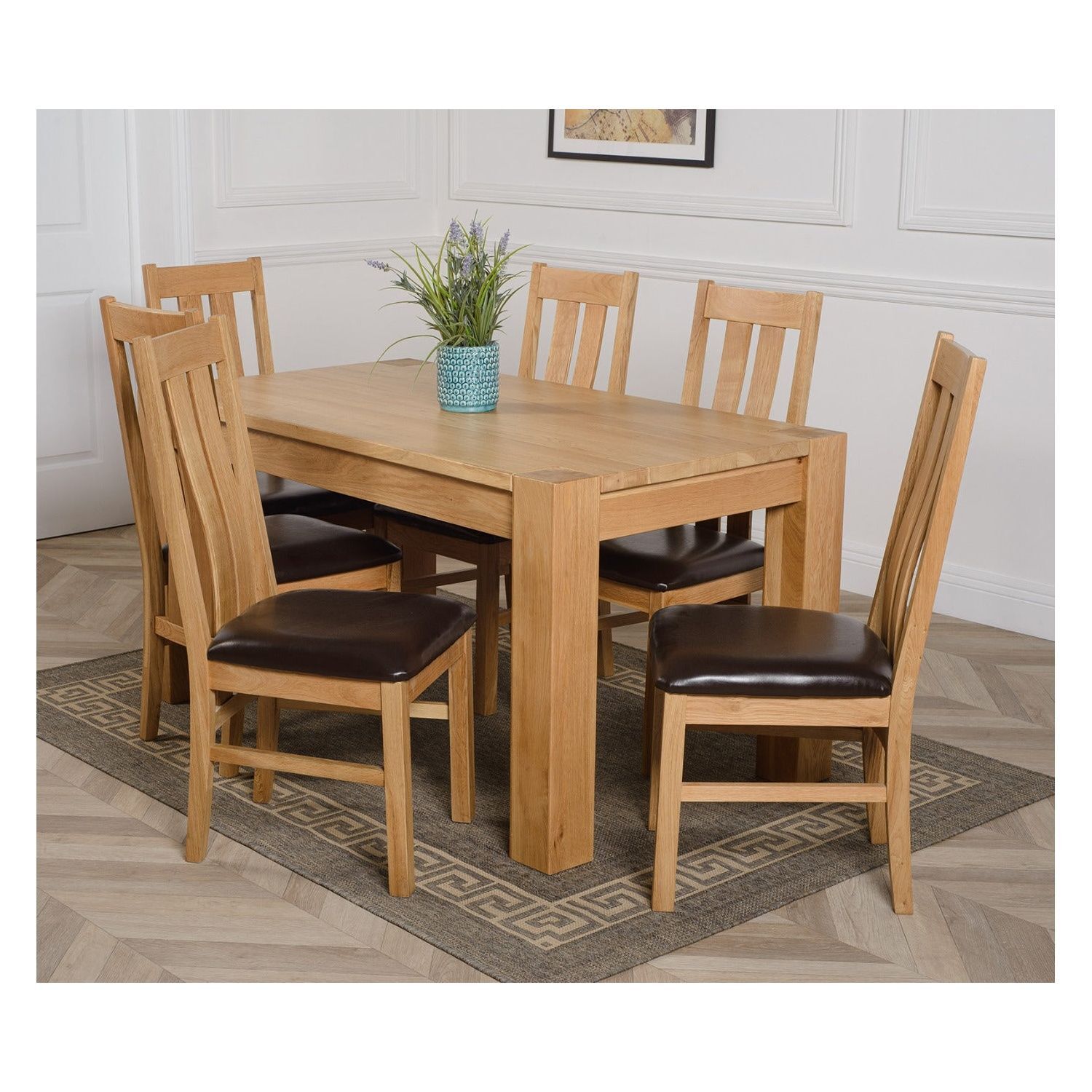 Rackhams Grain/Brown/Light Kuba Medium Oak Dining Table With Princeton Oak Chairs - Natural Oak - 6 Chairs - Image 2