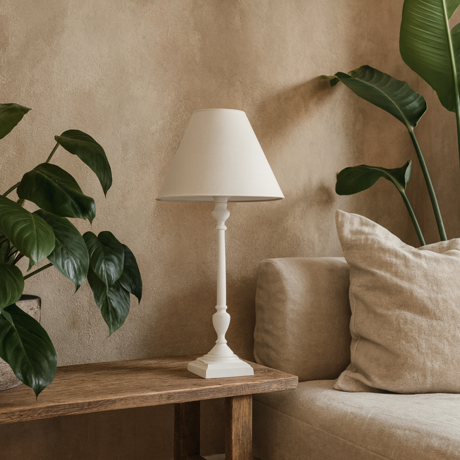 Blushforge Slim Table Lamp with Linen Shade - White