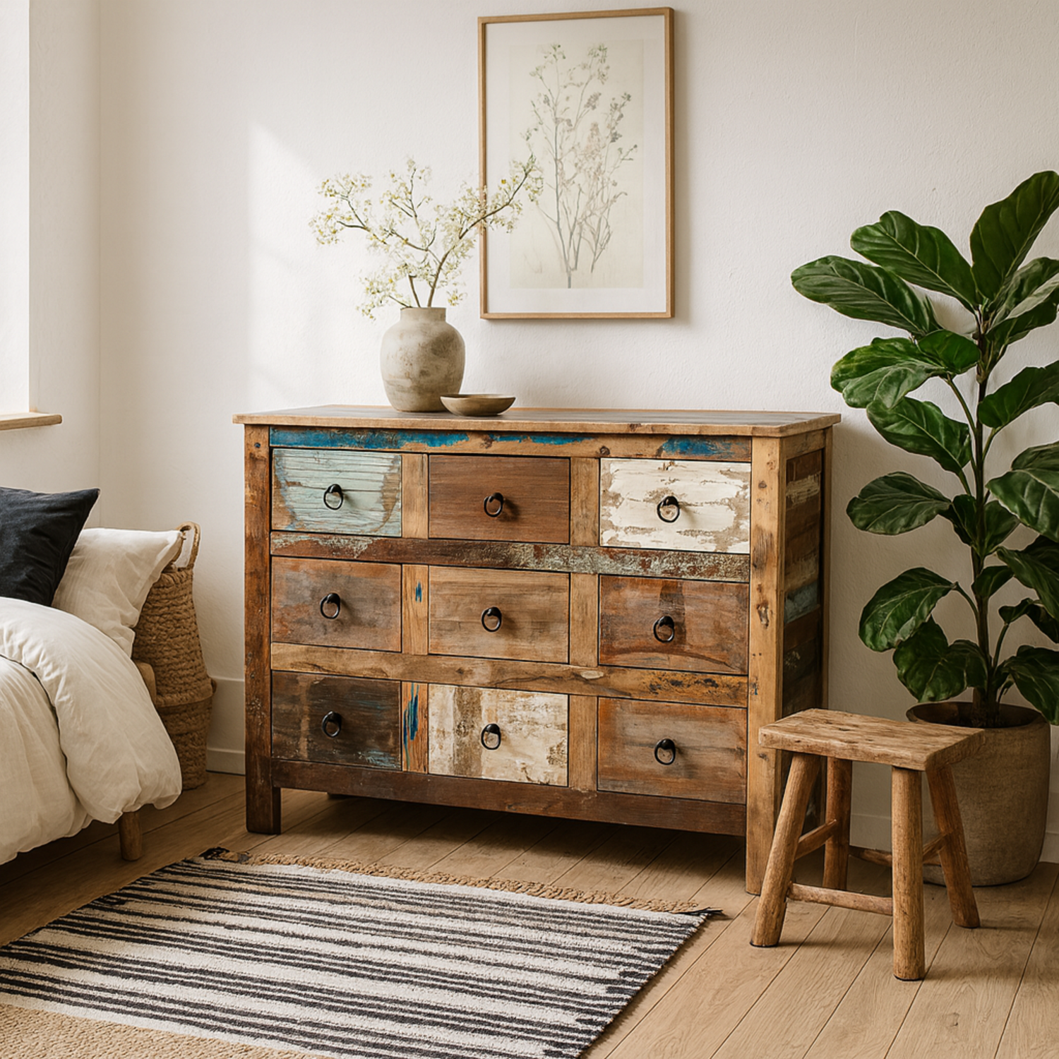 Seattle 9 Drawer Reclaimed Wood Chest Coastal Rustic Wide - Brown