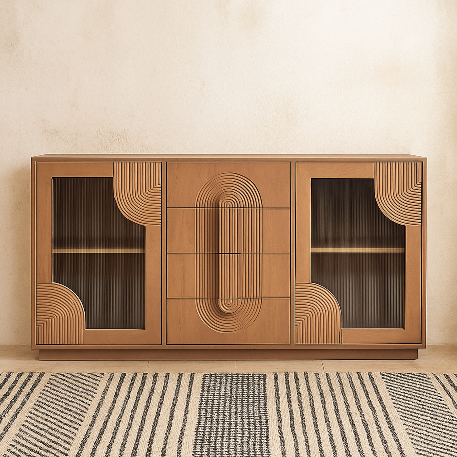 New Mexico Large Mango Wood Sideboard 4 Drawers and 2 Doors Matt Finish - Brown