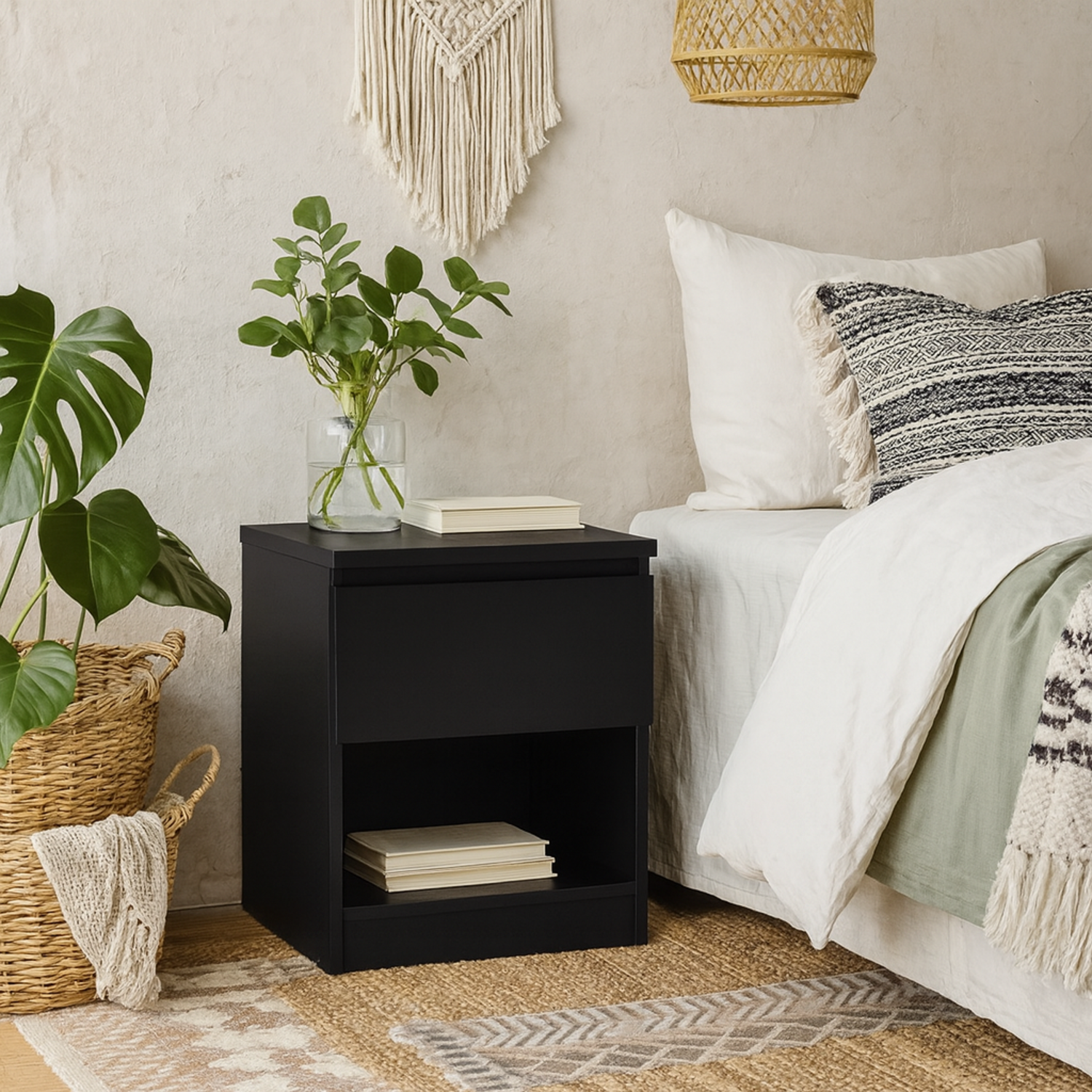 Budapest Matt Bedside Table 1 Drawer 1 Shelf - Black