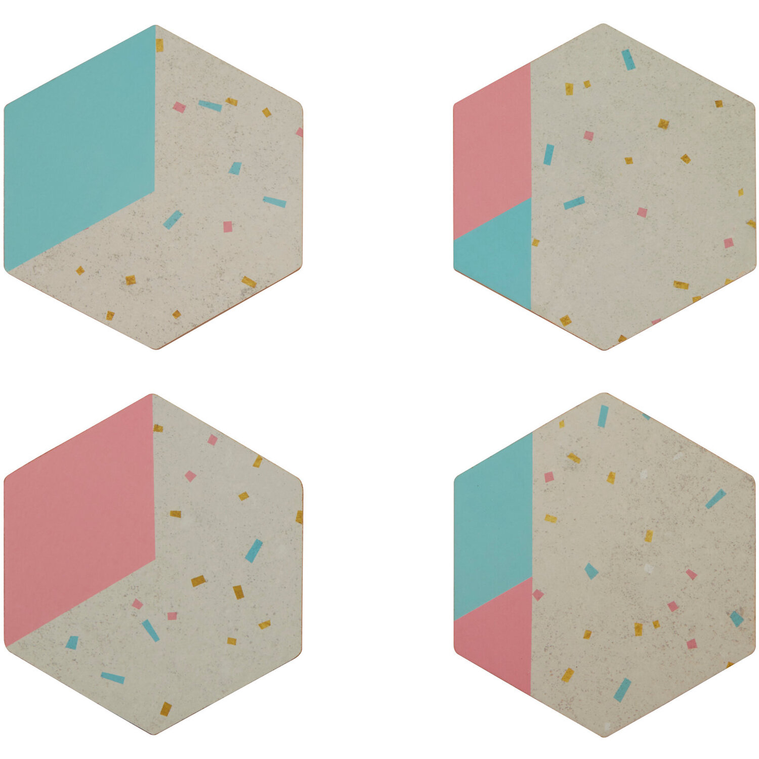 Mimo Set of 4 Hexagonal Patterned Cork Coasters - Multicolour