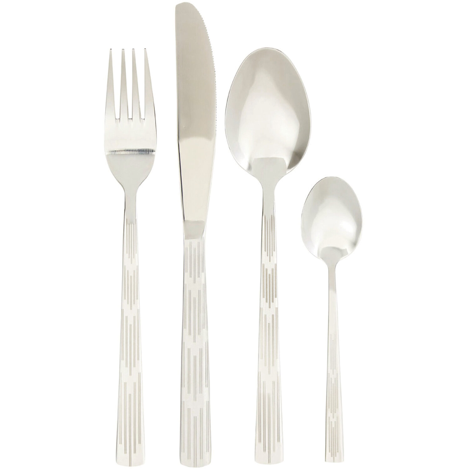 Avie 16 Piece Etched Deco Cutlery Set - Silver