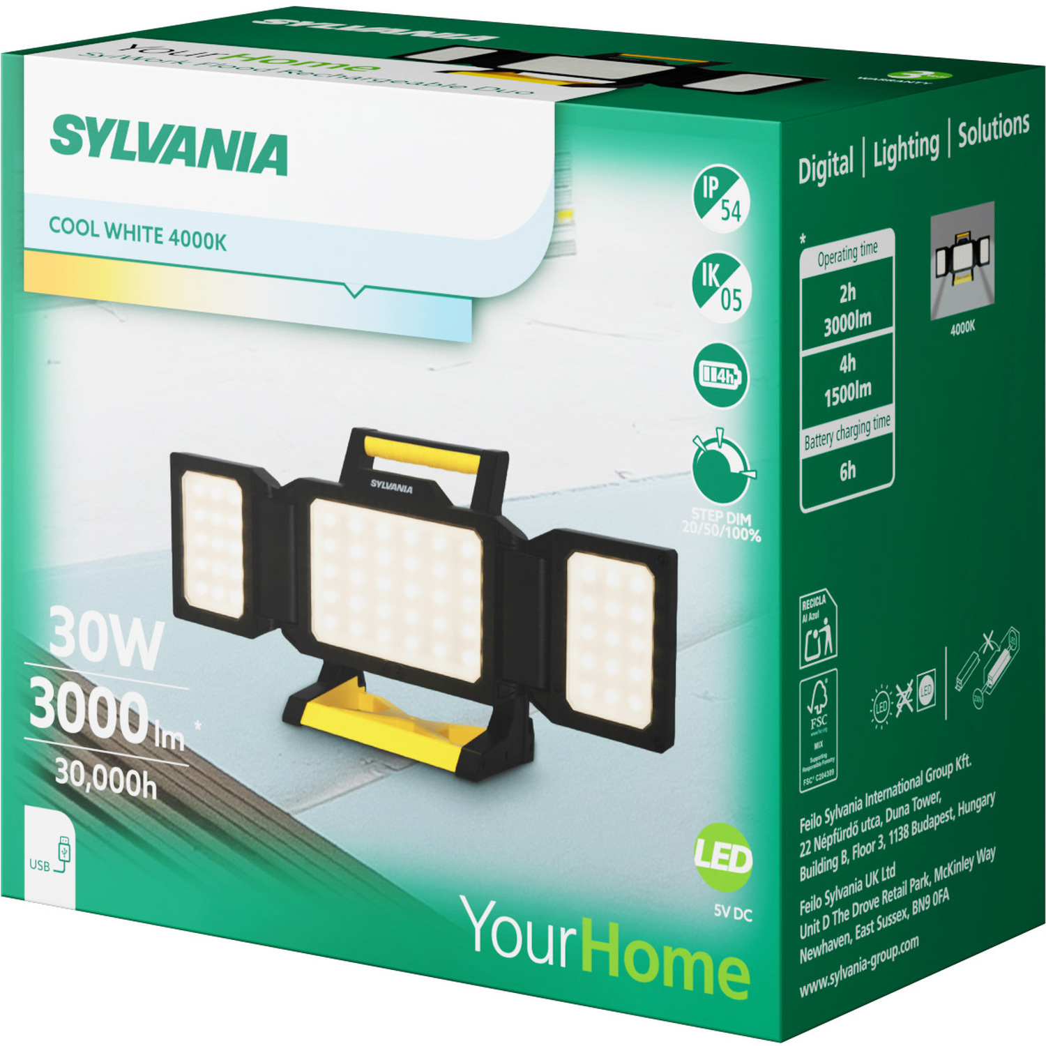 Sylvania Sylwork Led Rechargeable Portable Work Light 30w 3000 Lumens Ip54 - Black