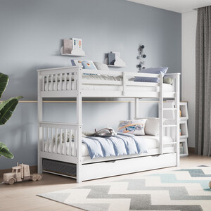 Wooden Zoom Bunk Bed With Trundle White