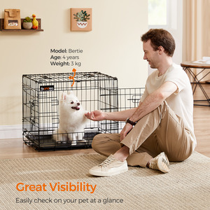 Black Foldable Dog Crate with 2 Doors