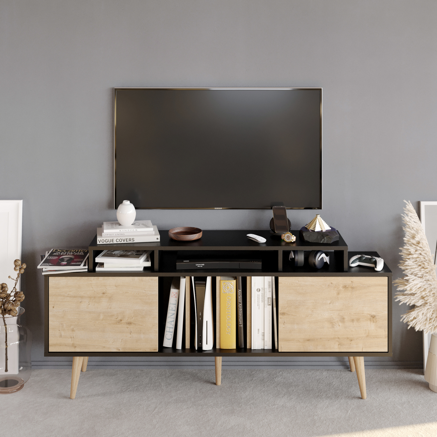 Charlize TV Unit TVs up to 63" - Black and Sapphire Oak