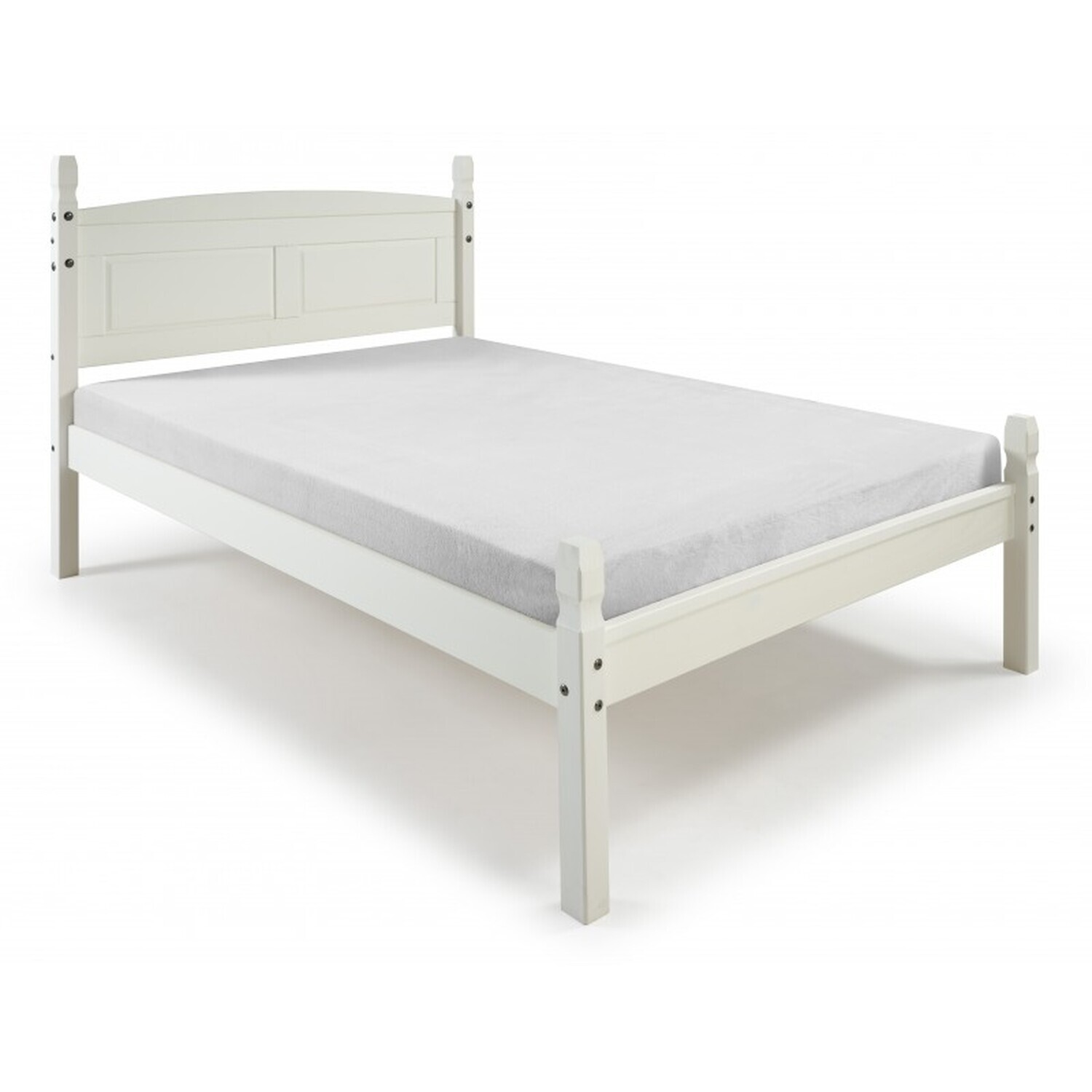Mercers Furniture Corona White 4Ft6 Double Low End Bed Frame Solid Wood Pine Wooden Painted 4'6" - Distressed White Wax