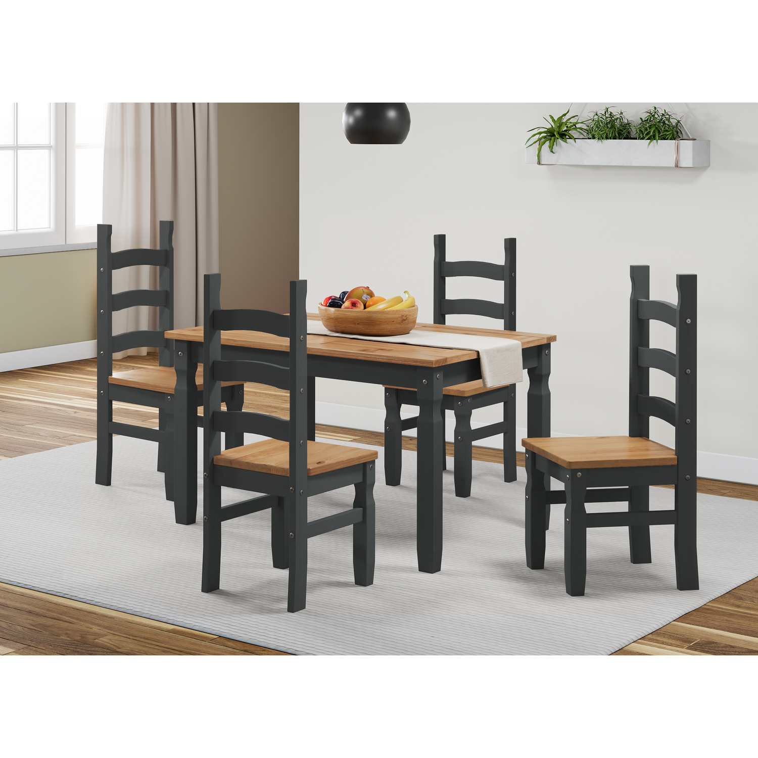 Mercers Furniture Corona Charcoal 4'0" Dining Table & 4 Chairs - Distressed Charcoal Wax