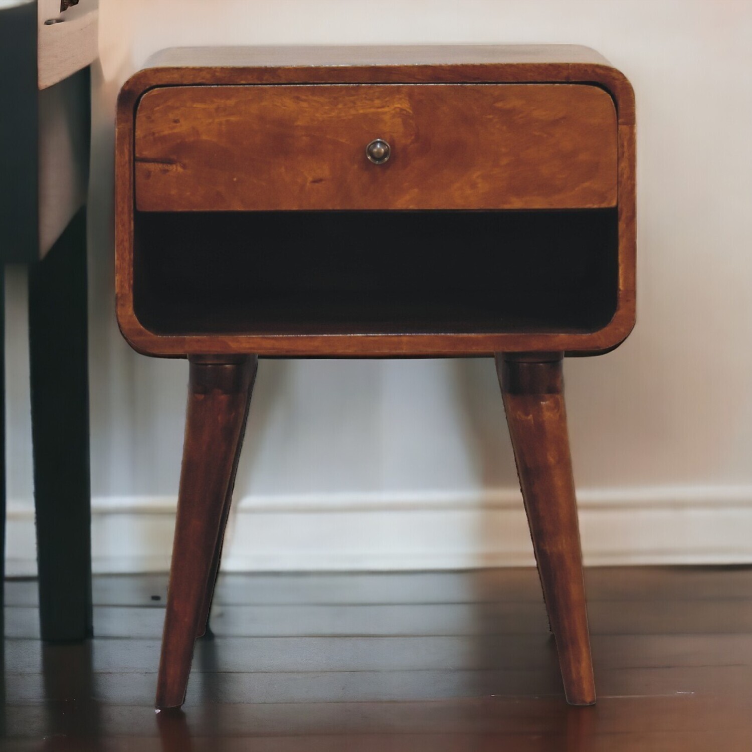 Artisan Furniture Solid Wood Curve Open Slot Chestnut Bedside - Chestnut