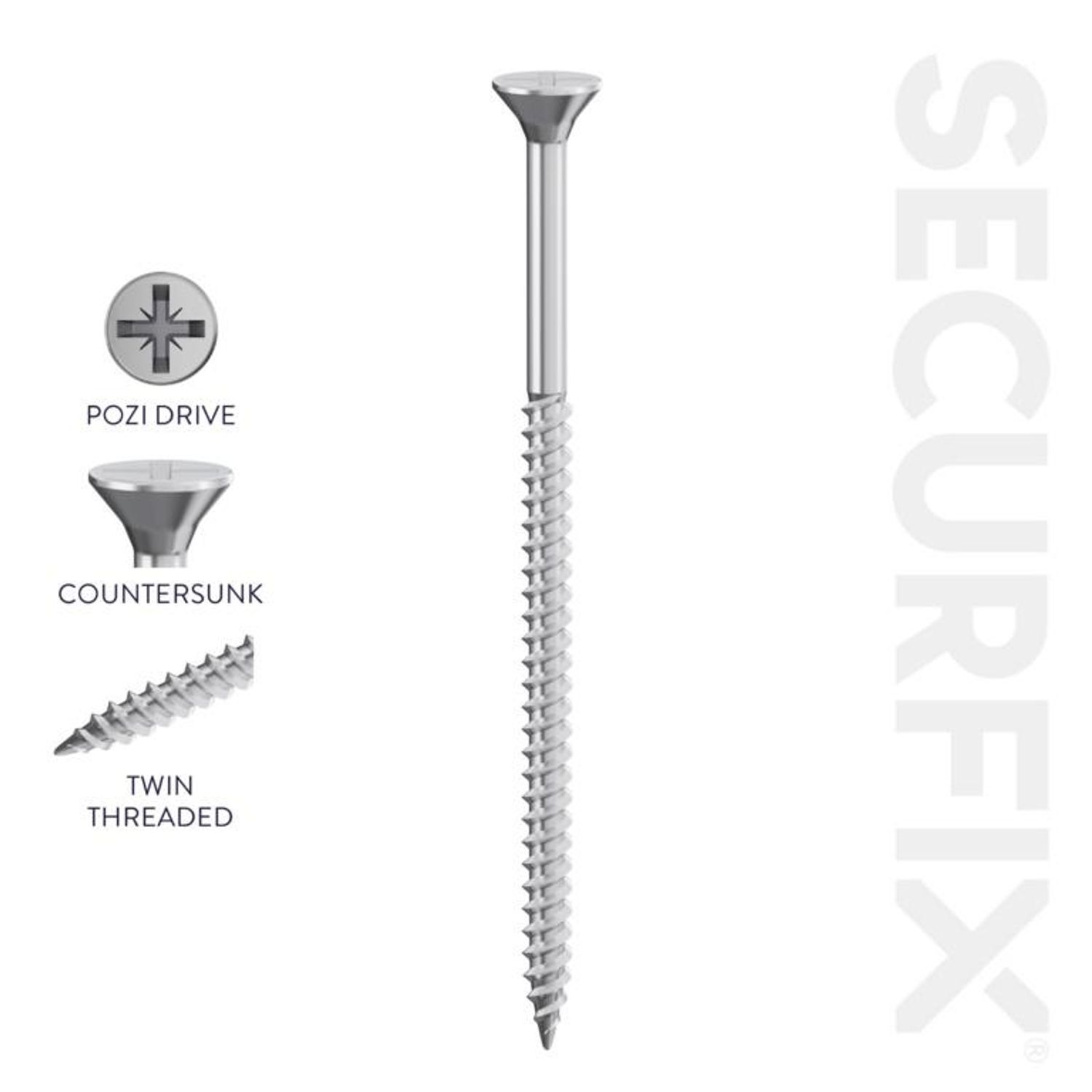 Securfix Twin Thread Countersunk Screws (Pack Of 100) - Silver