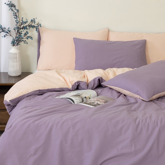 MHG Living Reversible 100% Cotton Duvet Cover Set with Pillowcases, Double, Purple